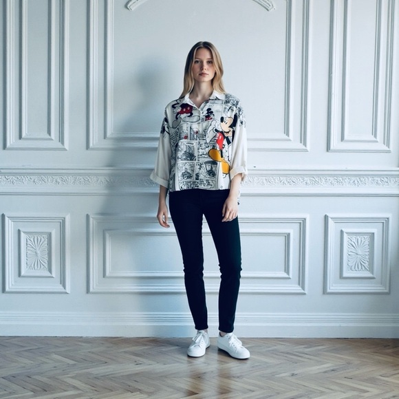 New Collection Made in Italy Tops - New Collection Made in Italy, Mickey Mouse Comic Print Shirt, Size XL, White